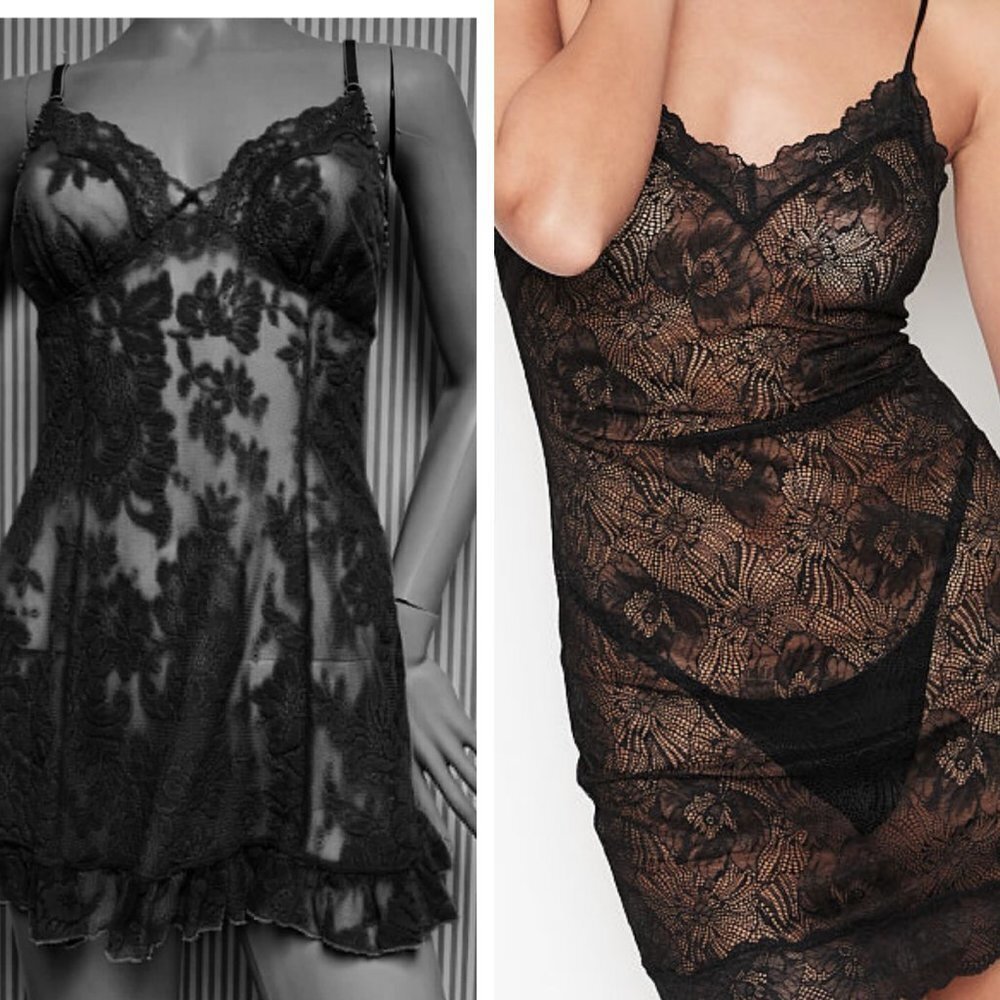 Victoria's Secret Stretch Lace Slip (chemise) with Ruffle Hem - Medium